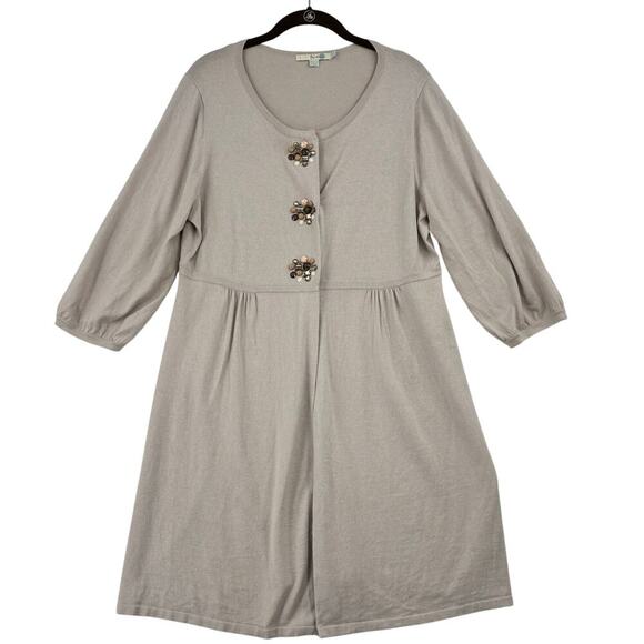 Boden Sweaters - Boden Cardigan Sweater Tunic Size 14 Beige Silk Cotton Cashmere Embellished Snap